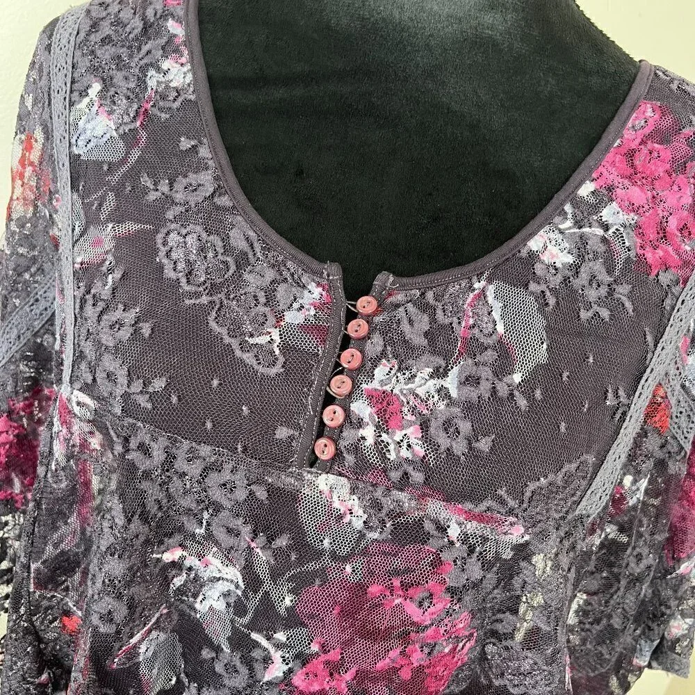 Free People Lace Batwing Top with Tank Underneath and‎ button front details